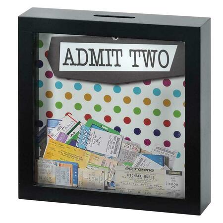 DICKSONS Admit Two Polka Dot Wood Shadow Box Ticket Stub Holder, Black - 7 x 7 in. 246629